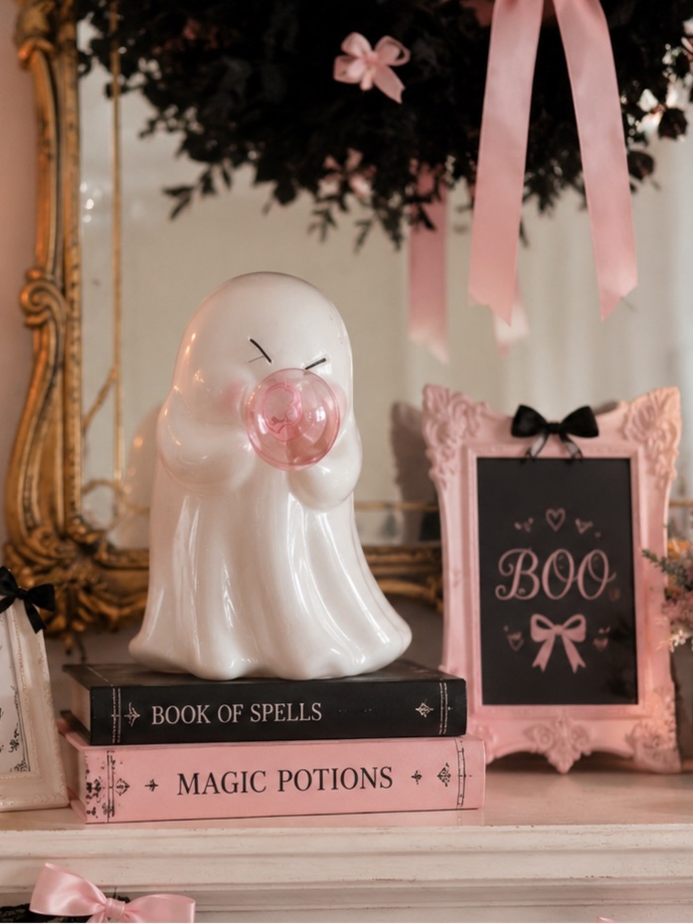 Halloween Iridescent Blow Mold Ghost Squinting Eyes Blowing Bubble 9-10” Decor